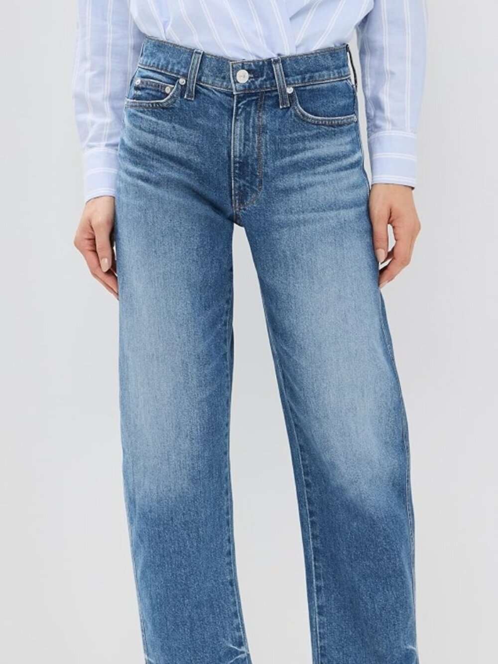 Ayr The Knockout Jeans Cotton Cropped Mid Rise Barrell Leg Denim Pants Blue 24